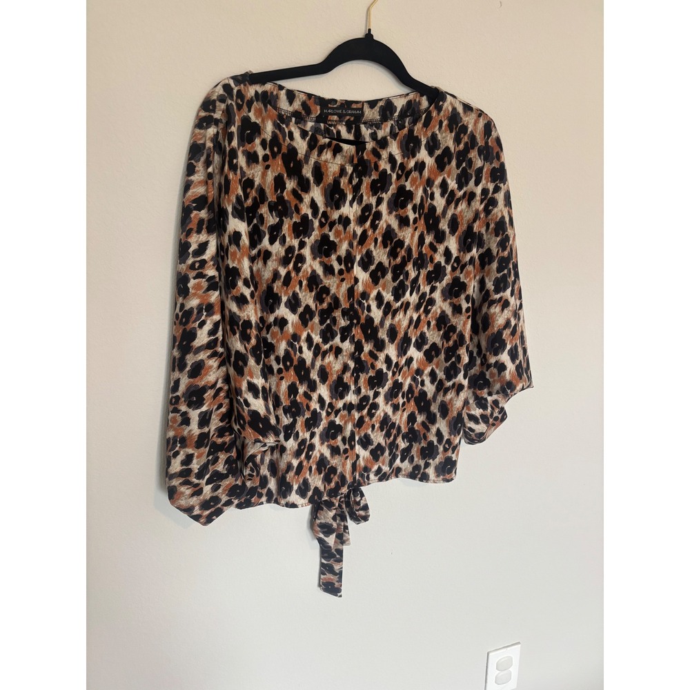 Harlowe & Graham Leopard Print Batwing Tie Front Blouse Small